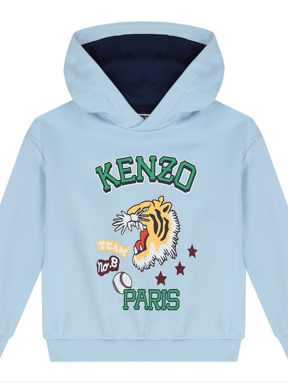 KENZO Kids Light Blue Tiger Graphic Varsity Hoodie 5-6 (Flaws Read Condition)